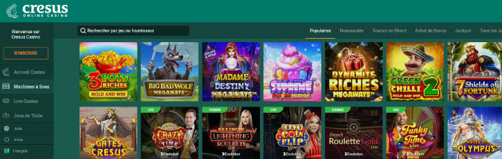 Bonus à l'inscription sur le casino en ligne Cresus