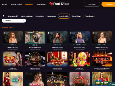 Retrouvez de nombreux jeux Live sur le casino en ligne Red Dice
